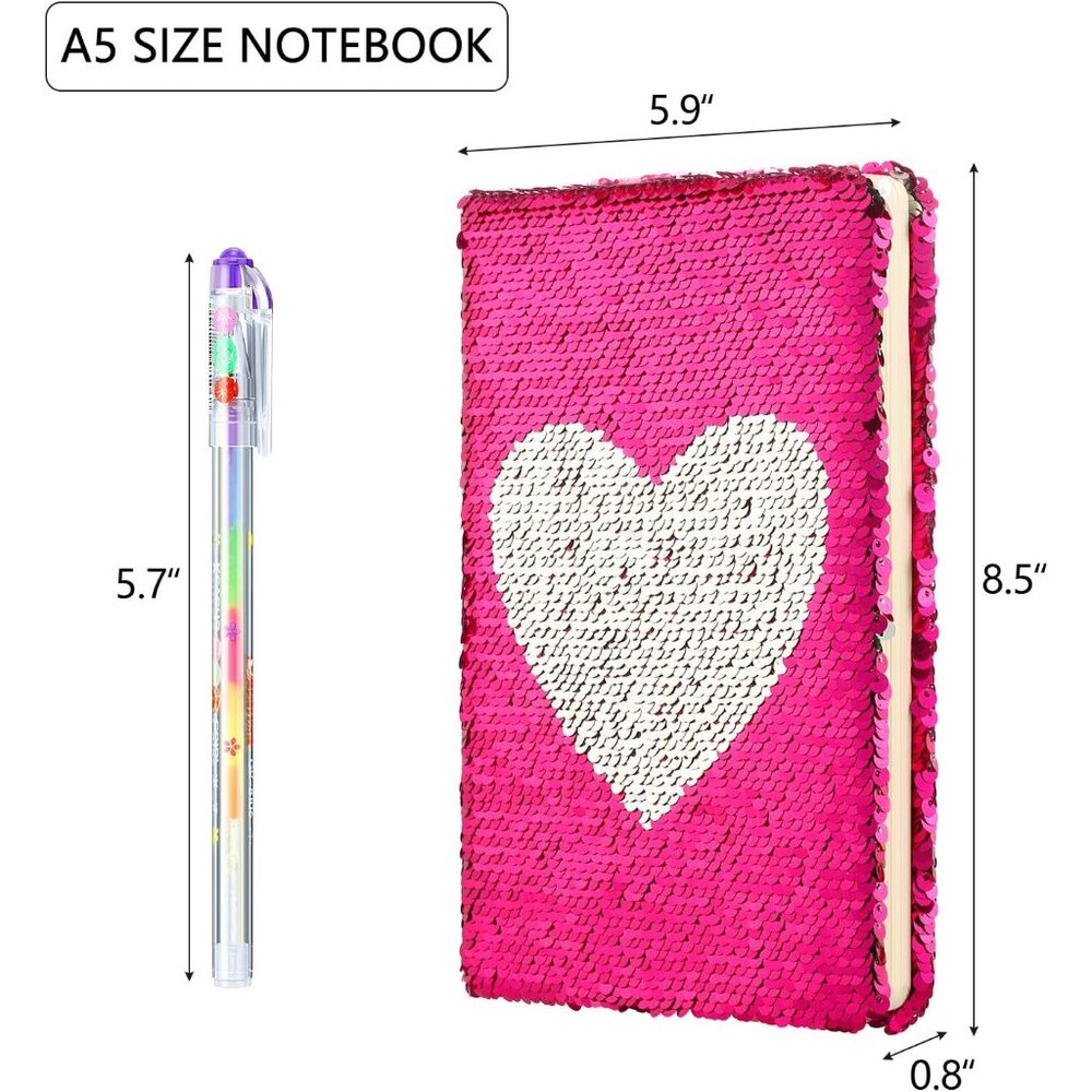 4 Pcs Sequin Girls Journal Valentines Journal Gift with Color Gel Ink Pens Glitt - Picture 3 of 6